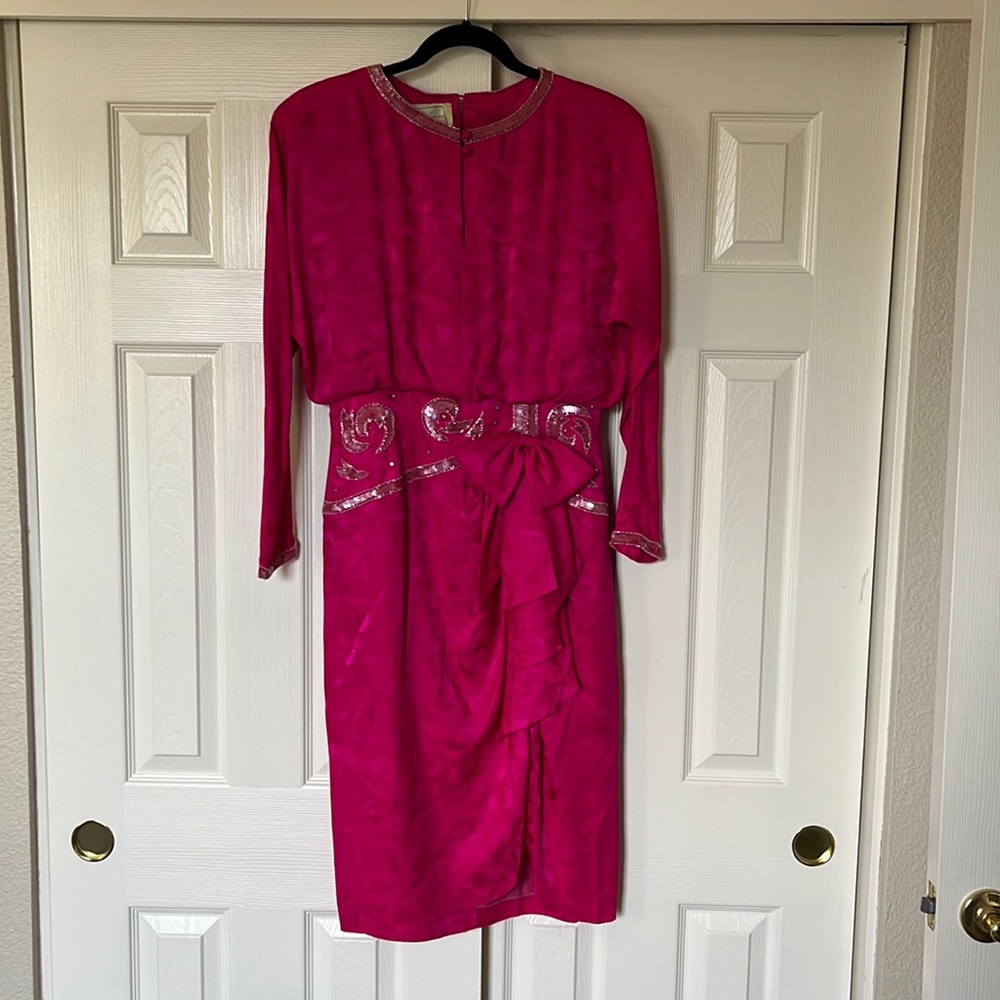 Vintage, EUC Beaded 100% Silk Midi Dress